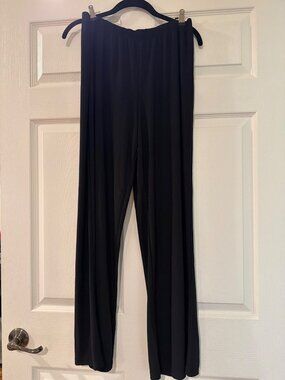 Tiana B. Womens Black Wide-Leg Pull-On Pants L USA-Made 95% Polyester 5% Elastan